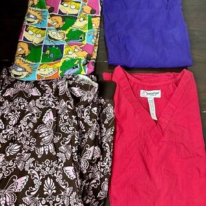 Lot of 4 XL scrub tops size small, one scrub jacket